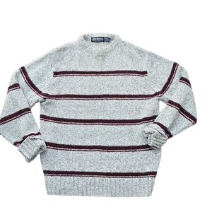 Puritan Men's Gray Crewneck Sweater with Burgundy Stripes